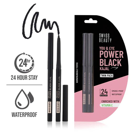Swiss Beauty You & Eye Power Black Kajal - Twin pack